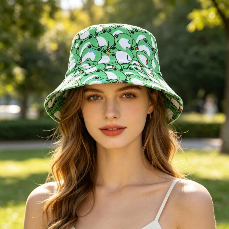 A52E Frogs Print Bucket Hat So - Packable Hat Nylon ulasan dan harga