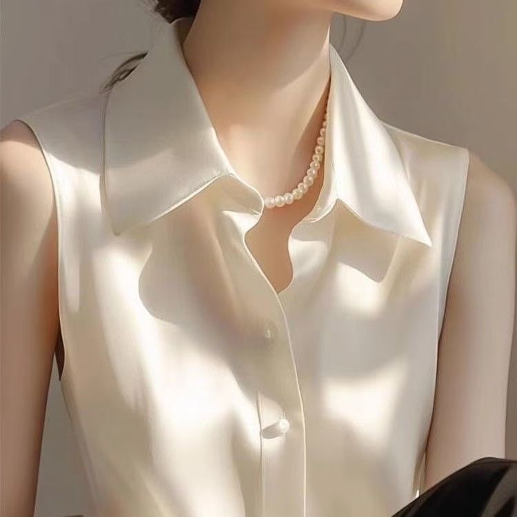 French Satin POLO Collar Sleev - Shirt Camp Collar ulasan dan harga