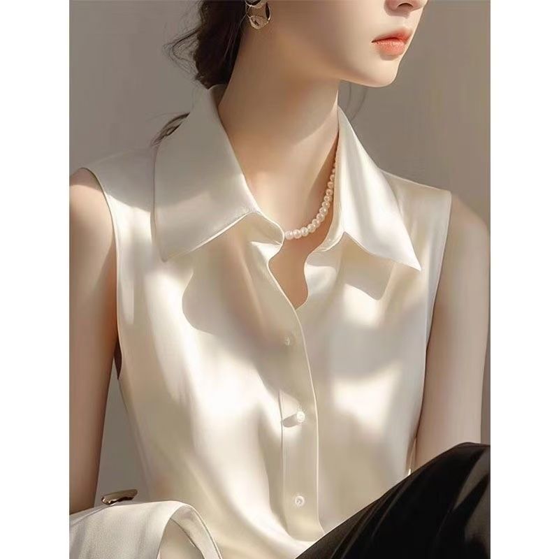 French Satin POLO Collar Sleev - Shirt Camp Collar ulasan dan harga