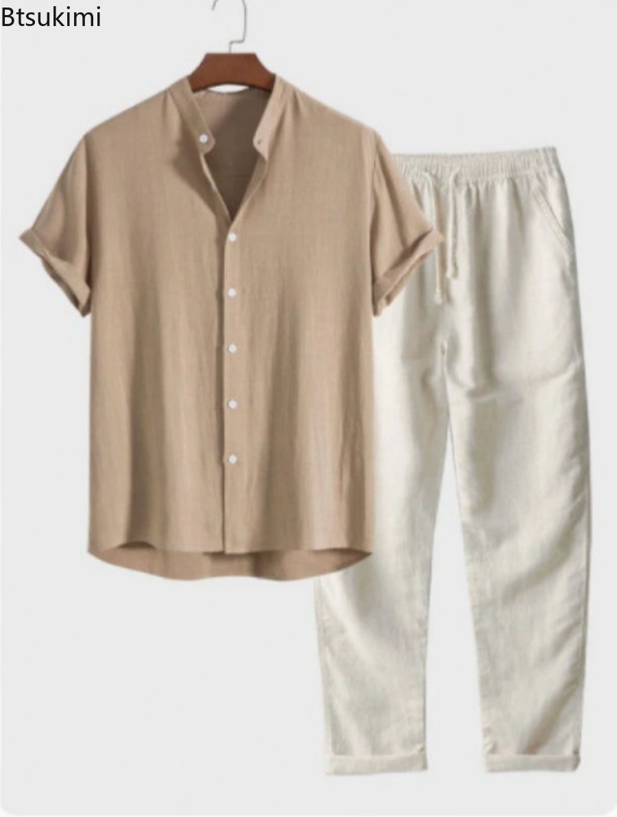 2026 Men's Fashion Solid Beach - Linen Shirt Breathable ulasan dan harga