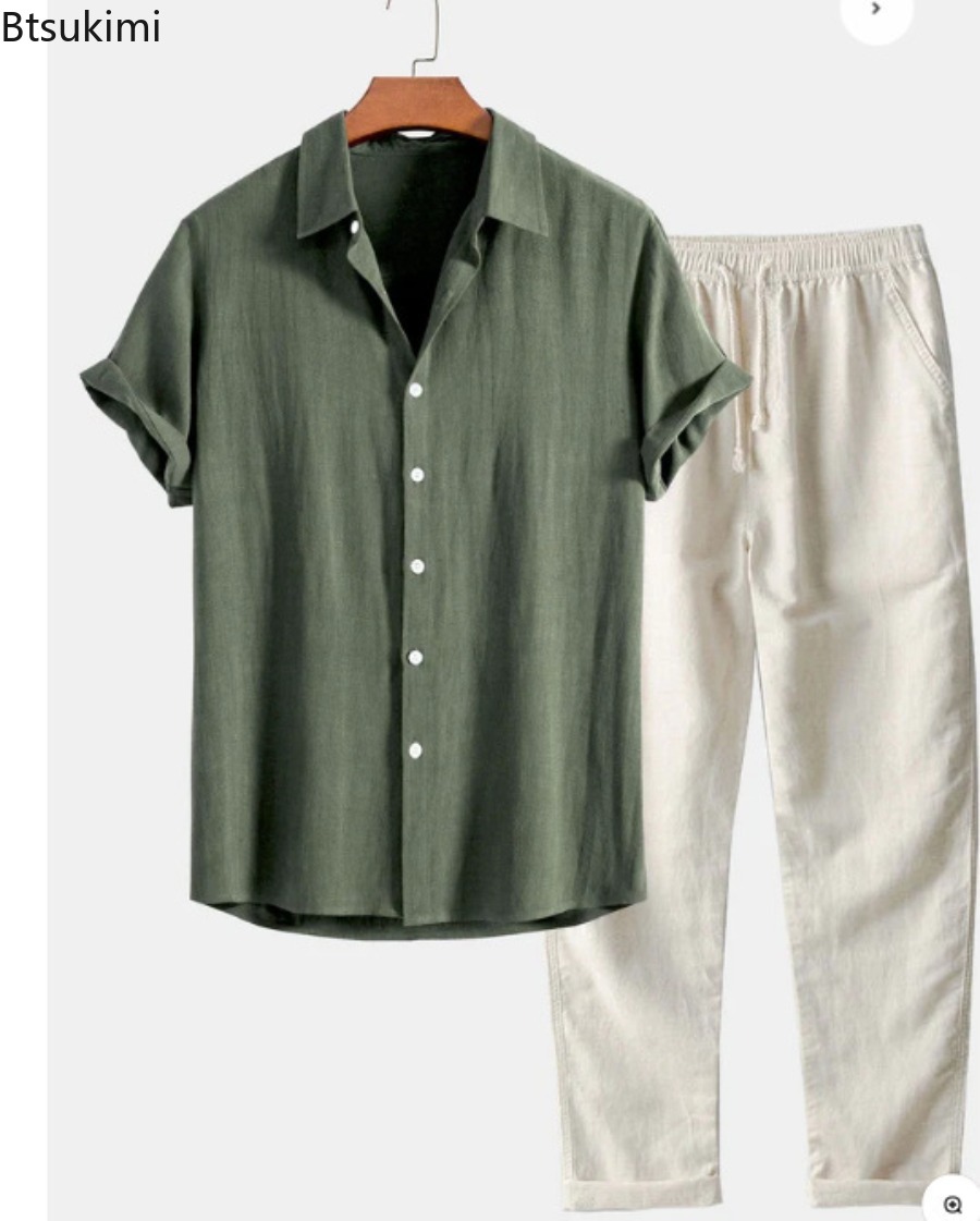 2026 Men's Fashion Solid Beach - Linen Shirt Breathable ulasan dan harga