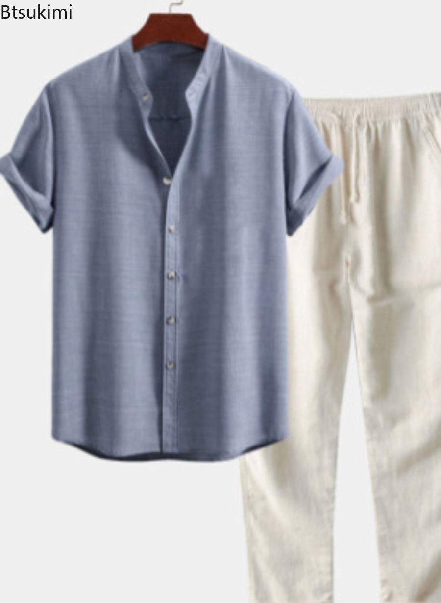 2026 Men's Fashion Solid Beach - Linen Shirt Breathable ulasan dan harga