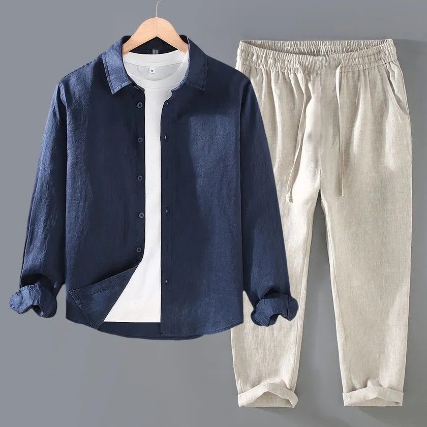 High-End Pure Linen Cotton Lin - Linen Shirt Breathable ulasan dan harga