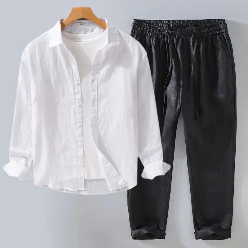 High-End Pure Linen Cotton Lin - Linen Shirt Breathable ulasan dan harga