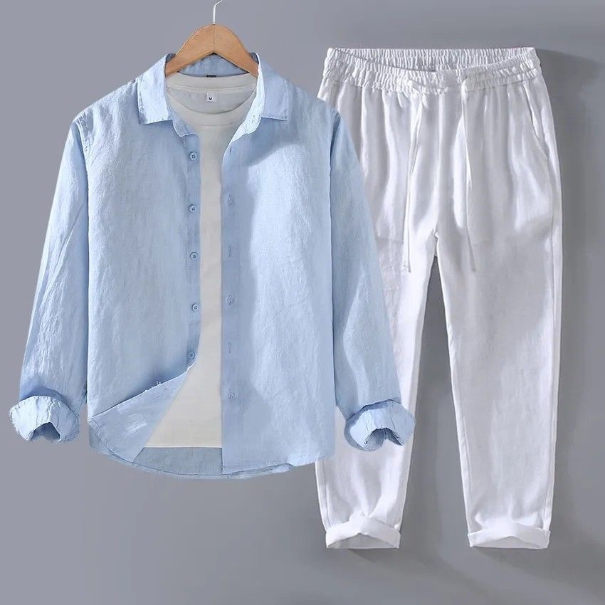 High-End Pure Linen Cotton Lin - Linen Shirt Breathable ulasan dan harga