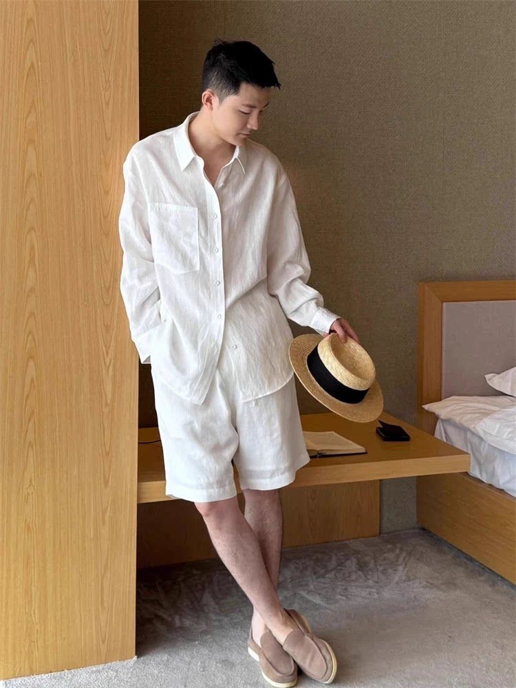 Summer Fashionable Linen Set M - Linen Shirt Breathable ulasan dan harga