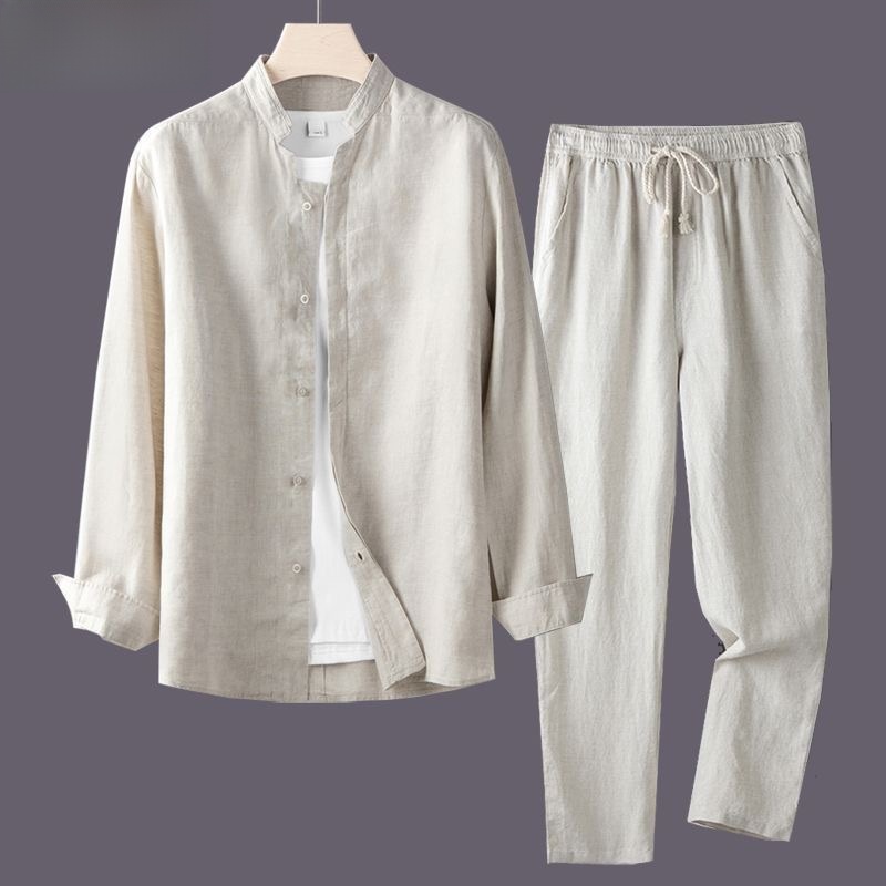 White Long Sleeve Shirt And Lo - Linen Shirt Breathable ulasan dan harga
