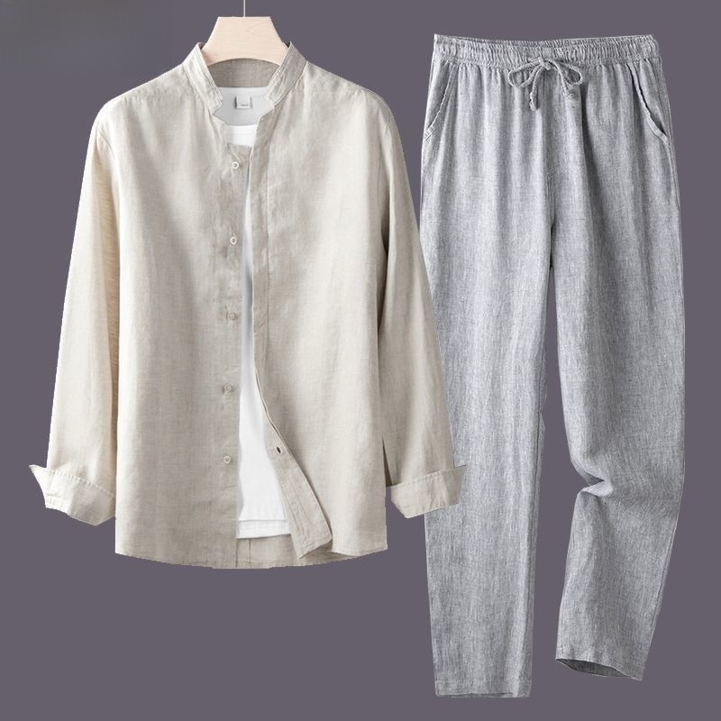 White Long Sleeve Shirt And Lo - Linen Shirt Breathable ulasan dan harga