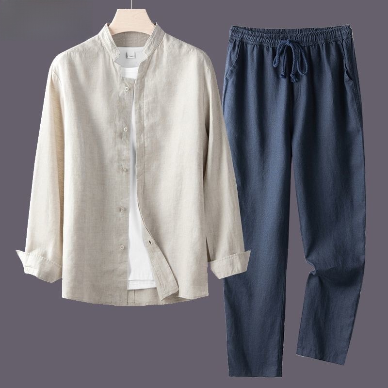 White Long Sleeve Shirt And Lo - Linen Shirt Breathable ulasan dan harga