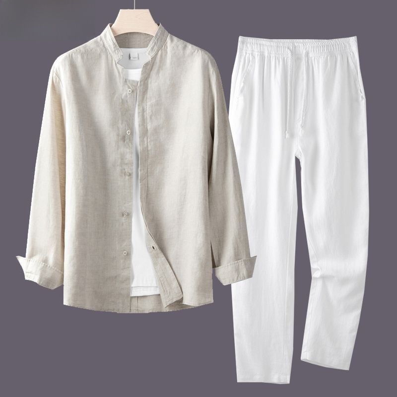 White Long Sleeve Shirt And Lo - Linen Shirt Breathable ulasan dan harga