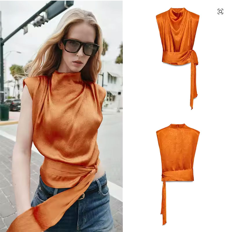 Satin Shawl Collar Sleeveless  - Shirt Camp Collar ulasan dan harga