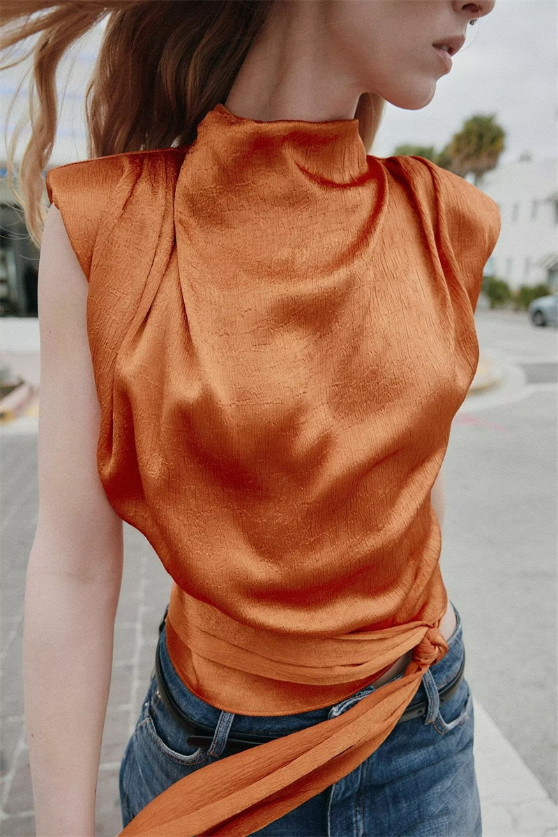 Satin Shawl Collar Sleeveless  - Shirt Camp Collar ulasan dan harga