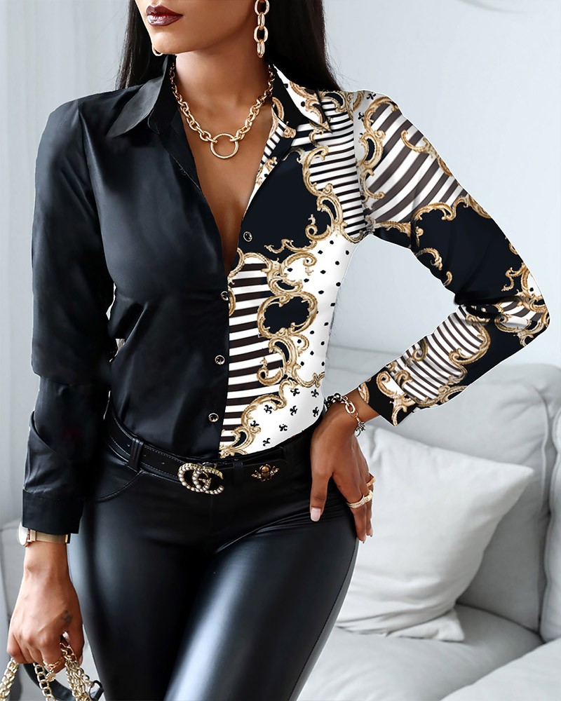 Women Fashion Wild Shirts Chai - Shirt Camp Collar ulasan dan harga