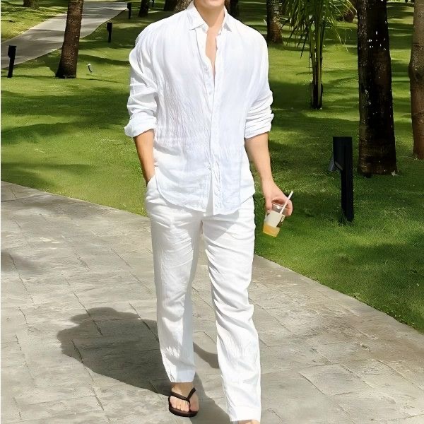 Beach Vacation Style Men's Cot - Linen Shirt Breathable ulasan dan harga