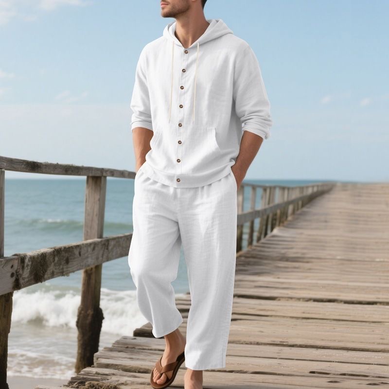 Men's Linen Beach Set Summer C - Linen Shirt Breathable ulasan dan harga